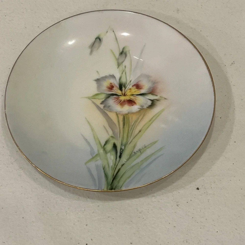 VTG Bavaria Plate Hand Painted Porcelain Signed Kayser Gold Trim 6